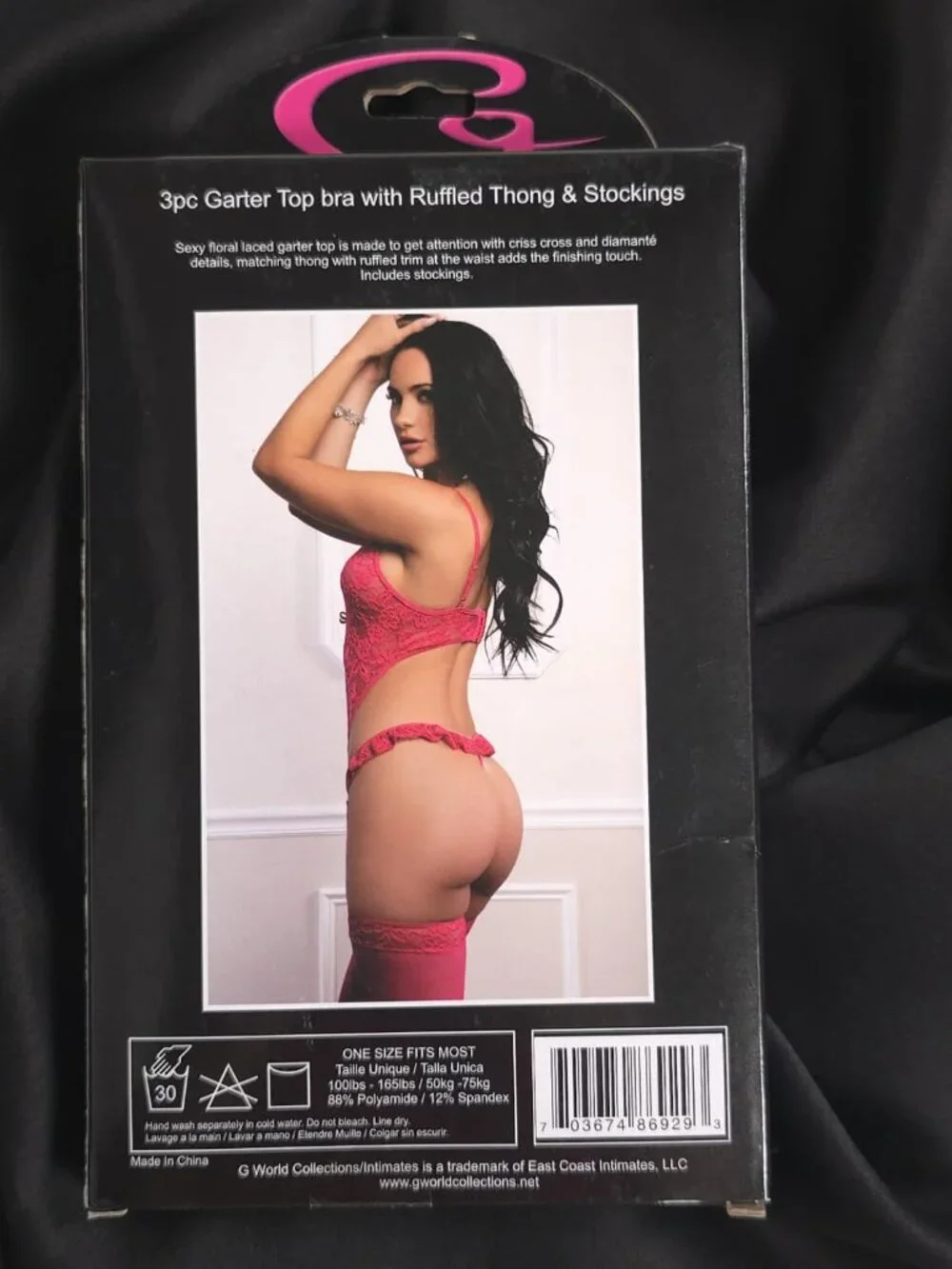 G World Intimates OH2453 Pink Lace Garter Top Thong Stockings 3pc Set OS